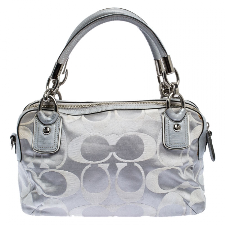Pre Owned Coach Grey Signature Fabric Kristin Double Zip Satchel