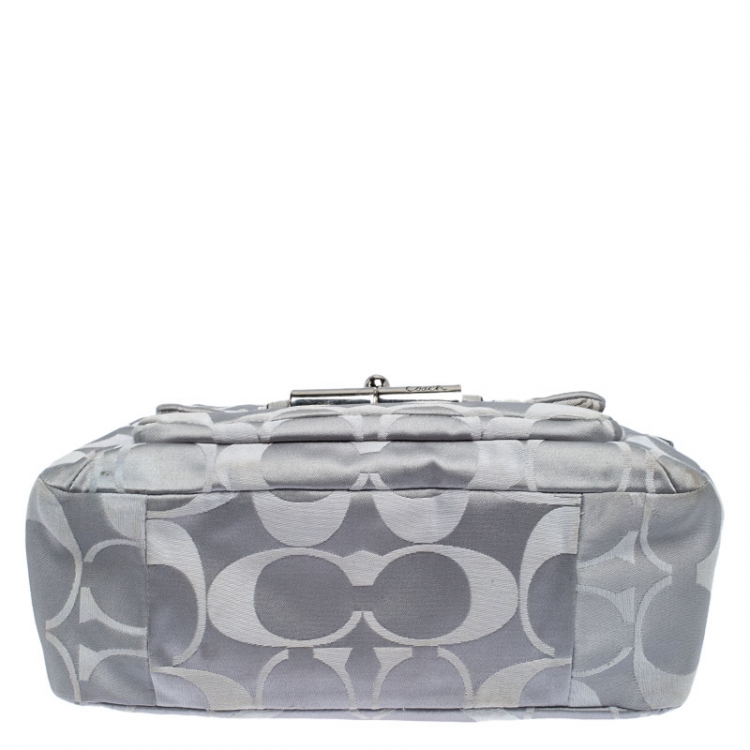 Pre Owned Coach Grey Signature Fabric Kristin Double Zip Satchel