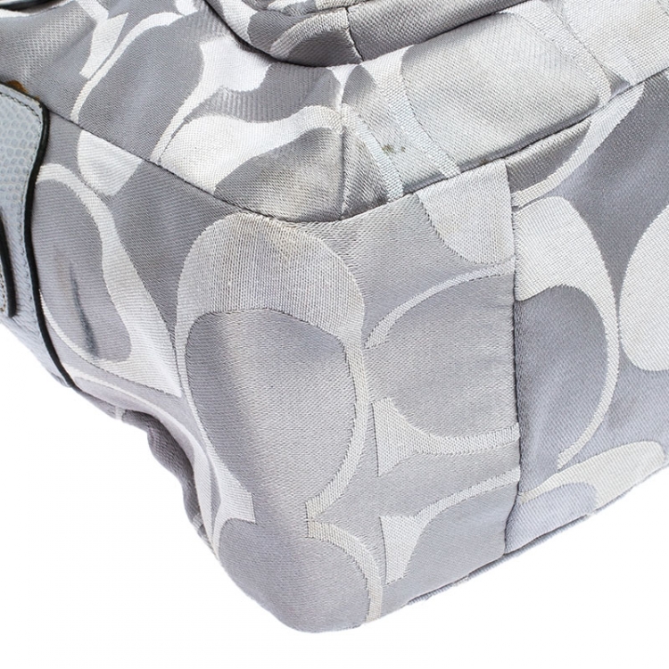 Pre Owned Coach Grey Signature Fabric Kristin Double Zip Satchel