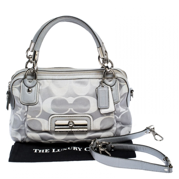 Pre Owned Coach Grey Signature Fabric Kristin Double Zip Satchel