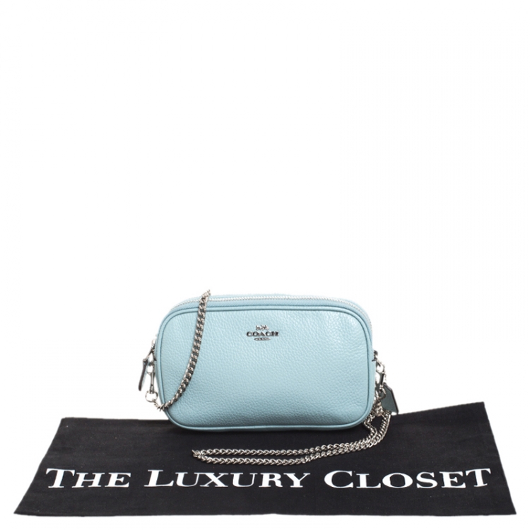 Pre Owned Coach Seafoam Pebbled Leather Double Zip Camera Crossbody Bag