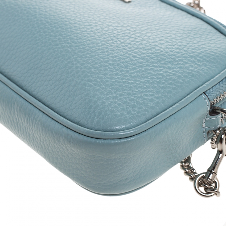 Pre Owned Coach Seafoam Pebbled Leather Double Zip Camera Crossbody Bag