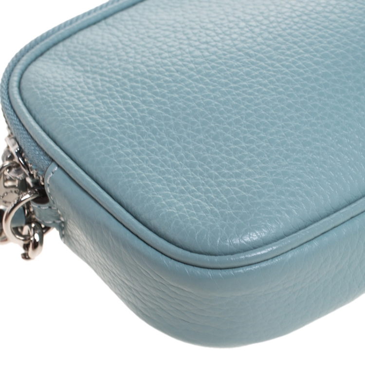 Pre Owned Coach Seafoam Pebbled Leather Double Zip Camera Crossbody Bag