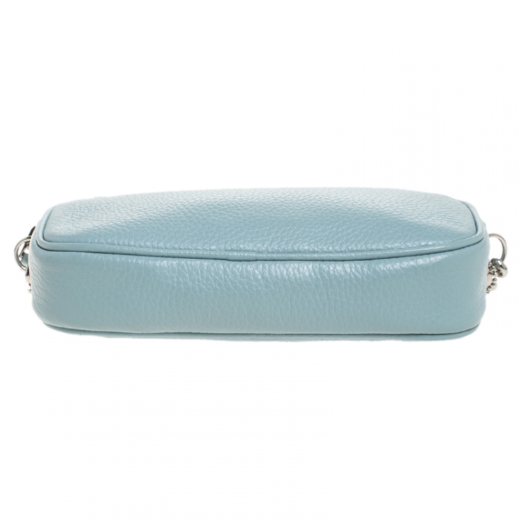 Pre Owned Coach Seafoam Pebbled Leather Double Zip Camera Crossbody Bag