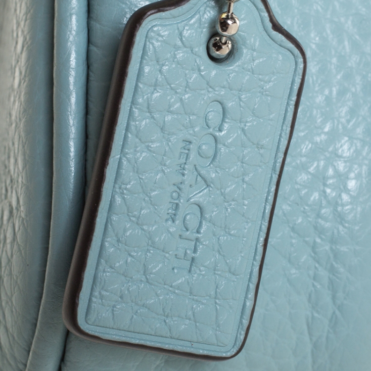 Pre Owned Coach Seafoam Pebbled Leather Double Zip Camera Crossbody Bag