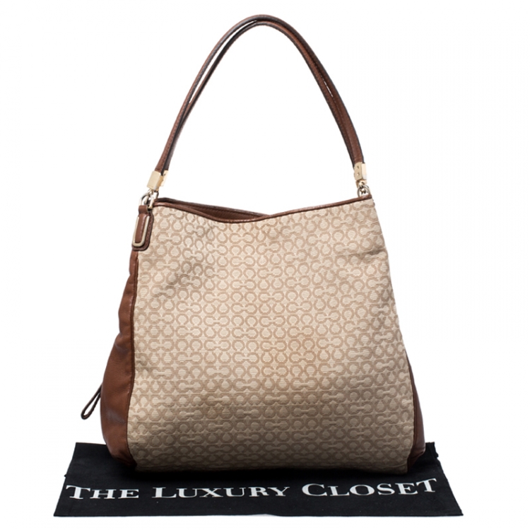Pre Owned Coach Beige/Brown OP Art Fabric and Leather Madisson Needlepoint Hobo
