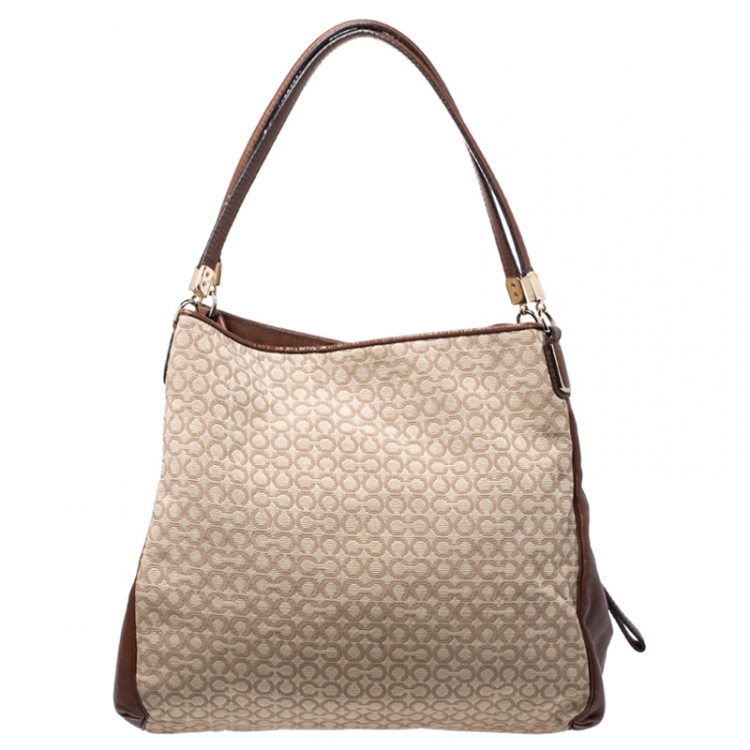 Pre Owned Coach Beige/Brown OP Art Fabric and Leather Madisson Needlepoint Hobo