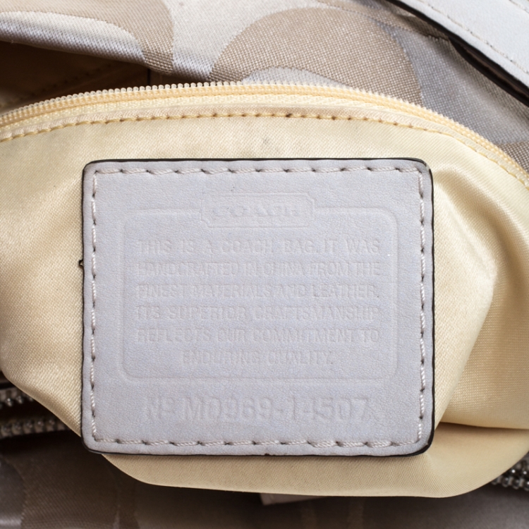 Pre Owned Coach Beige Op Art Fabric Satchel 