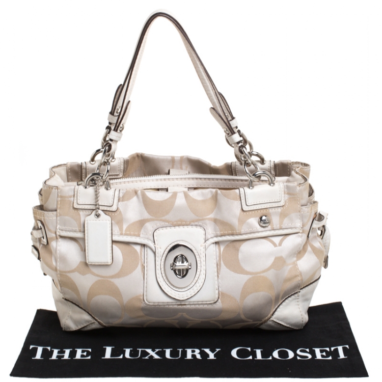 Pre Owned Coach Beige Op Art Fabric Satchel 