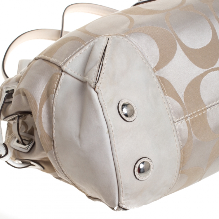 Pre Owned Coach Beige Op Art Fabric Satchel 