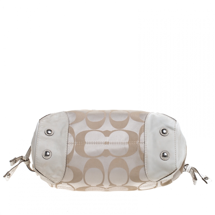 Pre Owned Coach Beige Op Art Fabric Satchel 