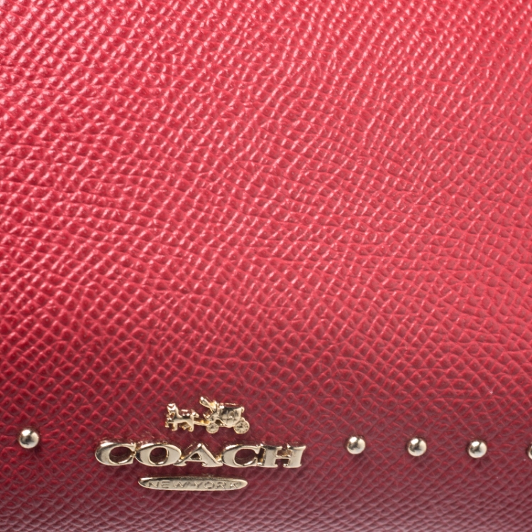 Pre Owned Coach Red Leather Herald Stud Crossbody Bag