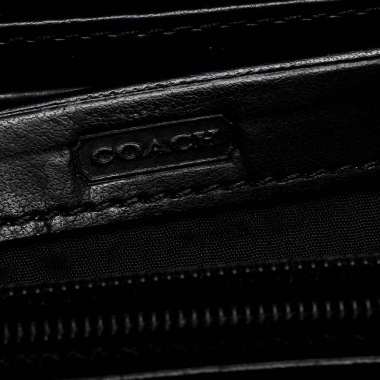 Pre Owned Coach Black/White Signature Fabric and Leather Zip Around Continental Wallet