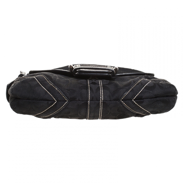 Pre Owned Coach Black Signature Canvas Small C Logo Hobo