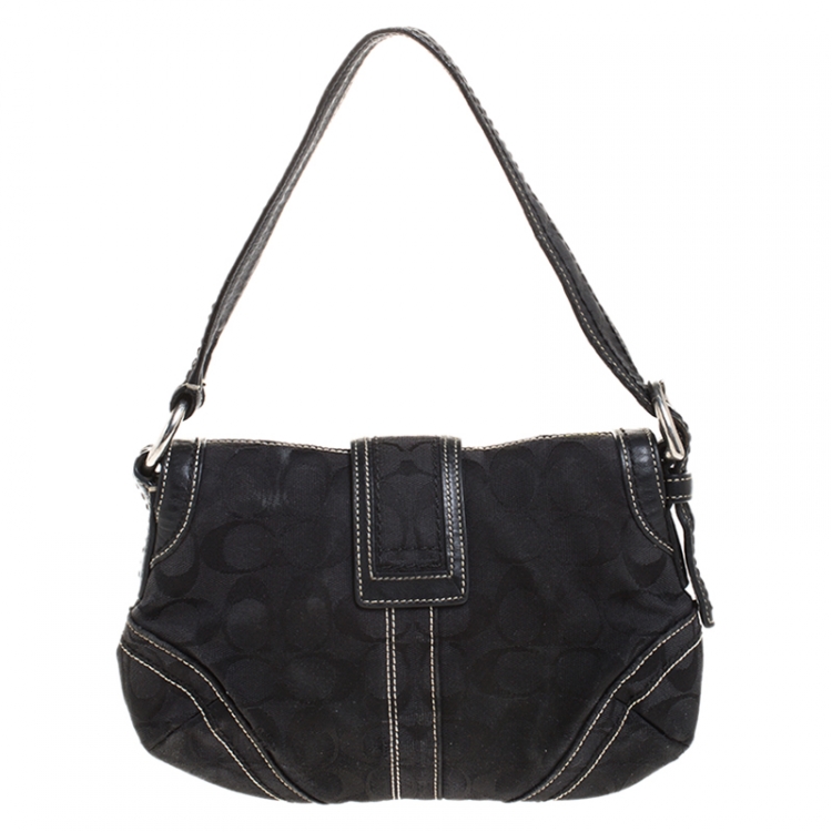 Pre Owned Coach Black Signature Canvas Small C Logo Hobo