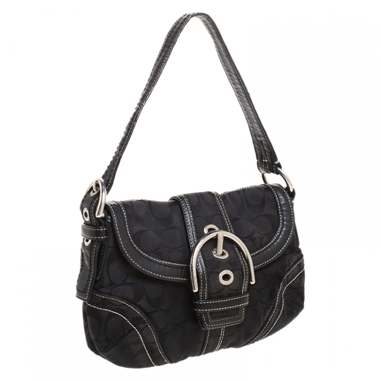 Pre Owned Coach Black Signature Canvas Small C Logo Hobo