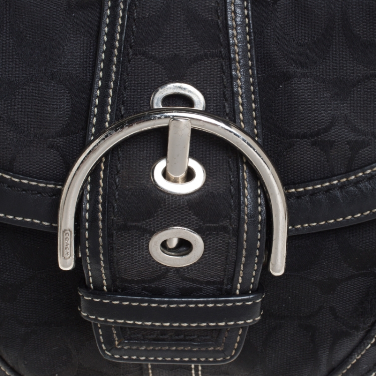 Pre Owned Coach Black Signature Canvas Small C Logo Hobo