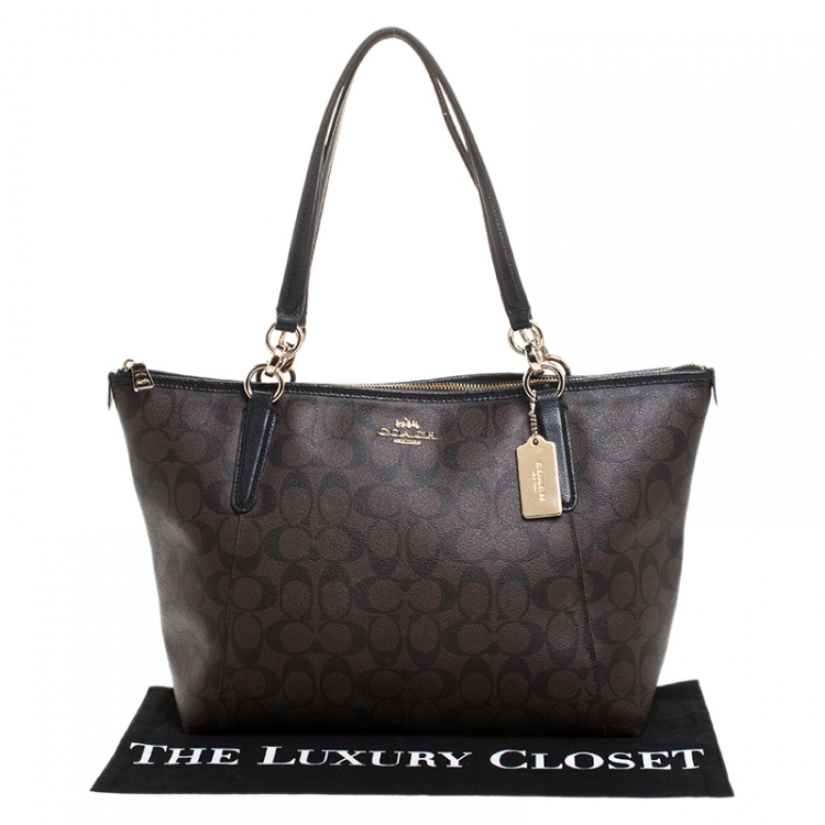 Pre Owned Coach Brown Signature Coated Canvas Ava Top-Zip Tote