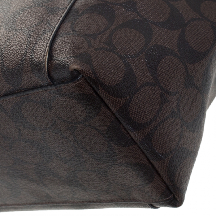 Pre Owned Coach Brown Signature Coated Canvas Ava Top-Zip Tote