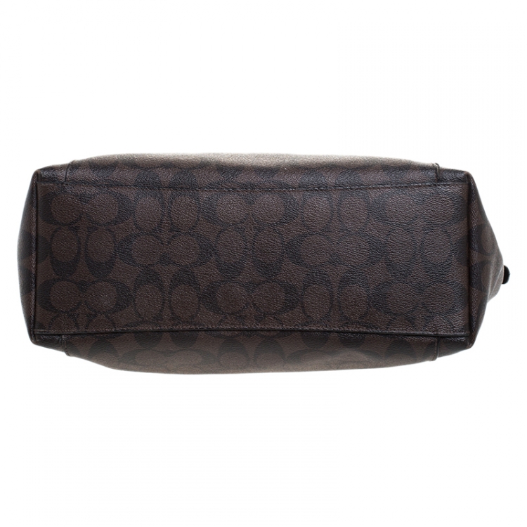 Pre Owned Coach Brown Signature Coated Canvas Ava Top-Zip Tote