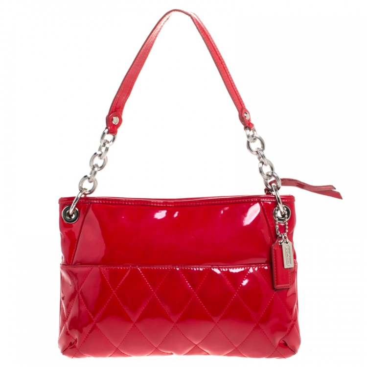 Pre Owned Coach Cherry Red Patent Leather Poppy Shoulder Bag