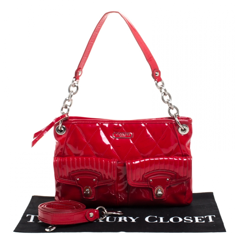 Pre Owned Coach Cherry Red Patent Leather Poppy Shoulder Bag