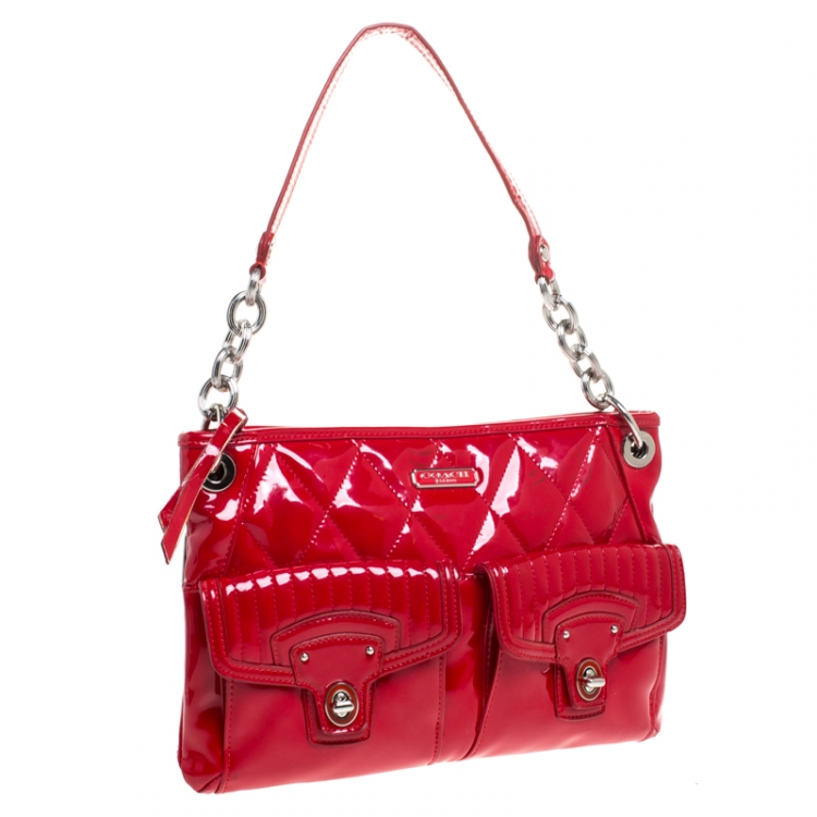 Pre Owned Coach Cherry Red Patent Leather Poppy Shoulder Bag