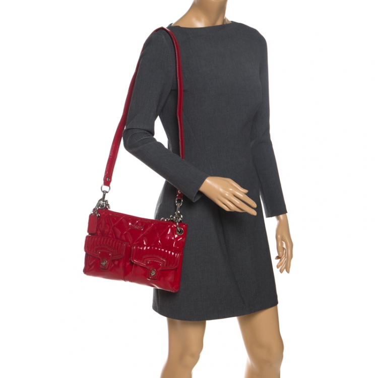 Pre Owned Coach Cherry Red Patent Leather Poppy Shoulder Bag