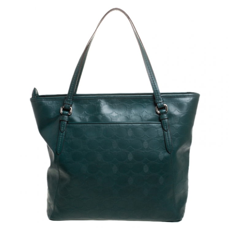 Pre Owned  Coach Green Signature Leather Peyton Zip-Top Tote 