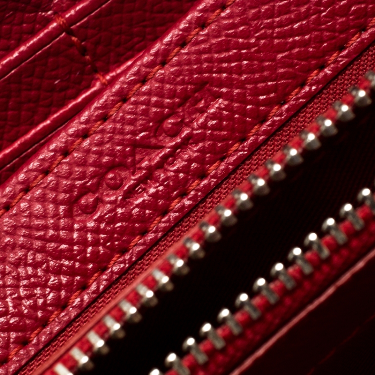 Pre Owned Coach Brown/Red Trim Coated Canvas Zip Around Wallet