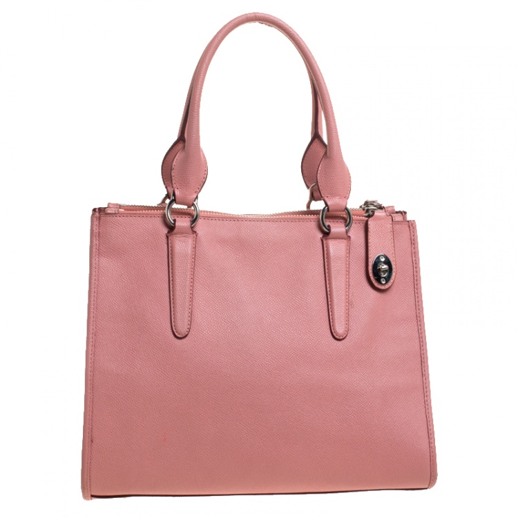 Pre Owned Coach Pink Leather Crosby Carryall Double Zip Tote