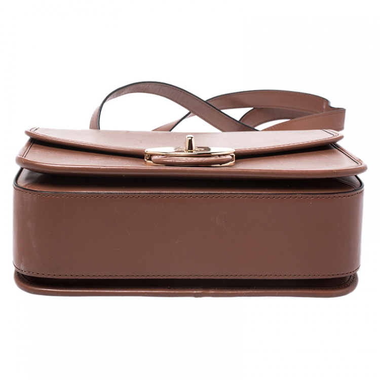 Pre Owned Coach Brown Leather Flap Turnlock Crossbody Bag