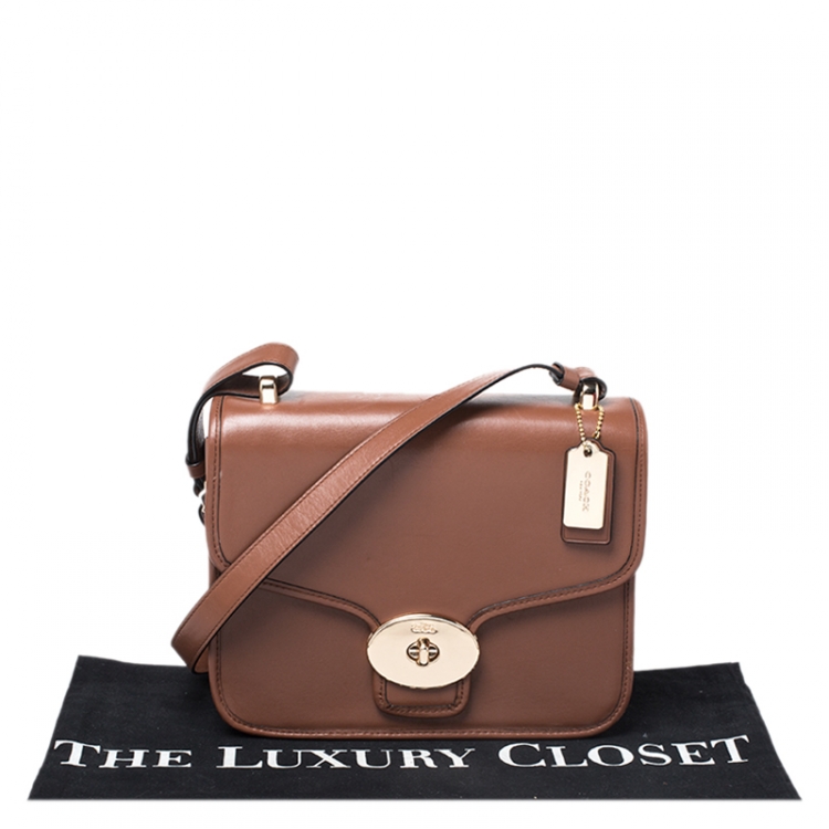 Pre Owned Coach Brown Leather Flap Turnlock Crossbody Bag