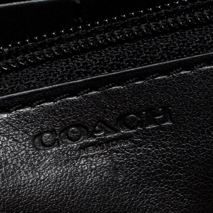 Pre Owned Coach Brown/Black Leather Signature Zip Around Wallet