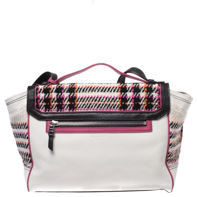 Pre Owned Coach Multicolor Tweed and Leather Turnlock Two Way Bag