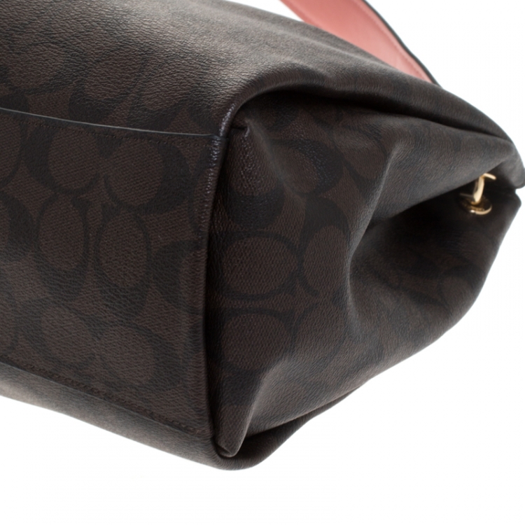 Pre Owned Coach Brown Signature Canvas Small Mia Shoulder Bag