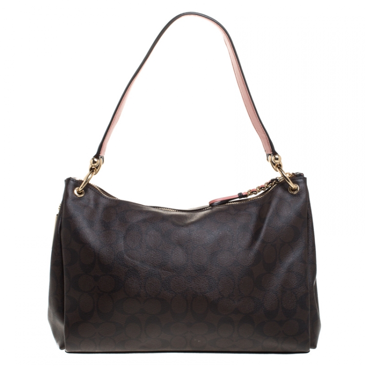 Pre Owned Coach Brown Signature Canvas Small Mia Shoulder Bag