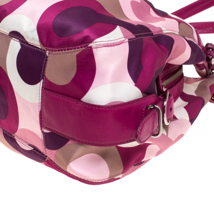 Pre Owned Coach Multicolor Signature Satin and Leather Hobo