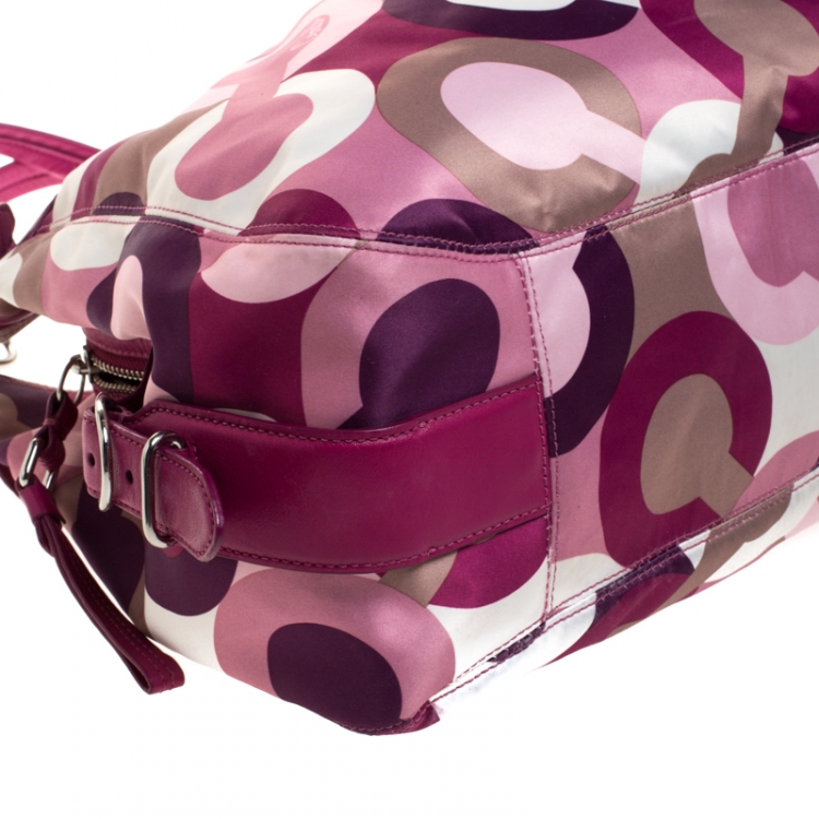 Pre Owned Coach Multicolor Signature Satin and Leather Hobo