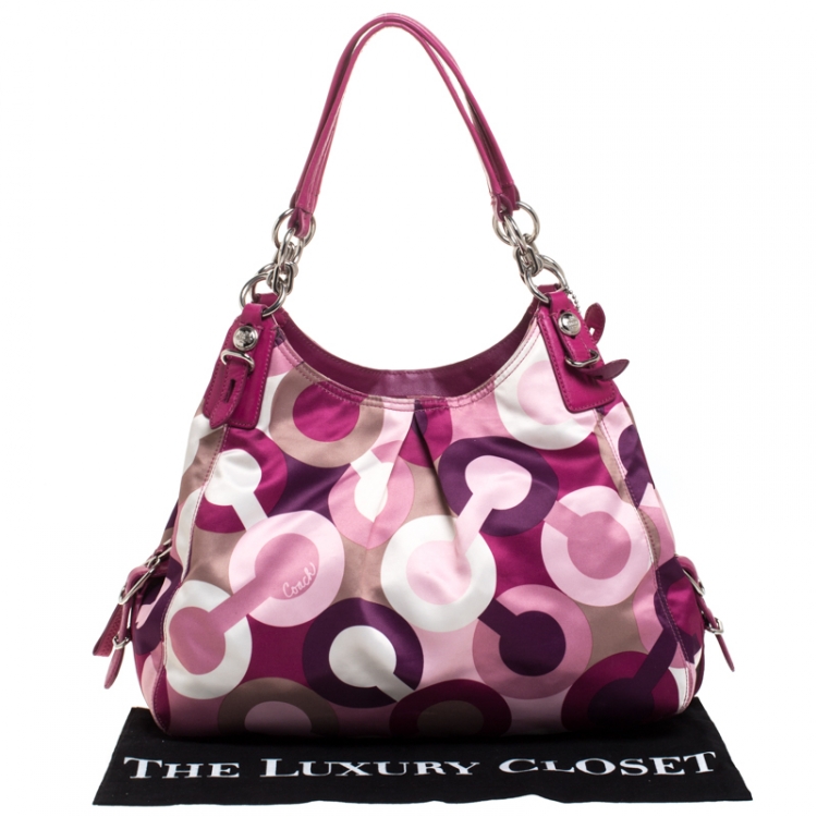 Pre Owned Coach Multicolor Signature Satin and Leather Hobo