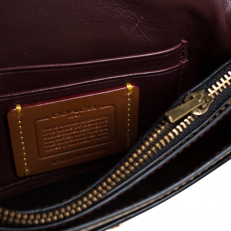 Pre Owned Coach Black Leather 1941 Tea Rose Chain Clutch