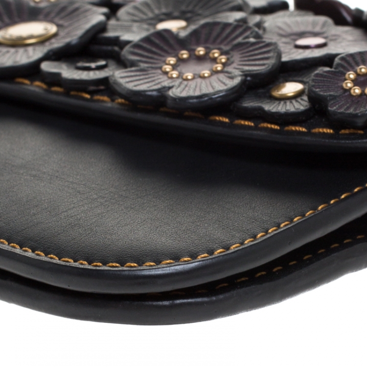 Pre Owned Coach Black Leather 1941 Tea Rose Chain Clutch