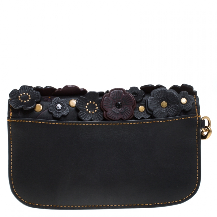 Pre Owned Coach Black Leather 1941 Tea Rose Chain Clutch