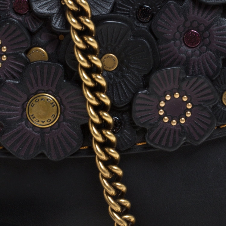 Pre Owned Coach Black Leather 1941 Tea Rose Chain Clutch