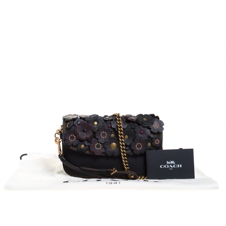 Pre Owned Coach Black Leather 1941 Tea Rose Chain Clutch