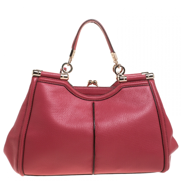 Pre Owned Coach Pink Leather Kisslock Grace Bag