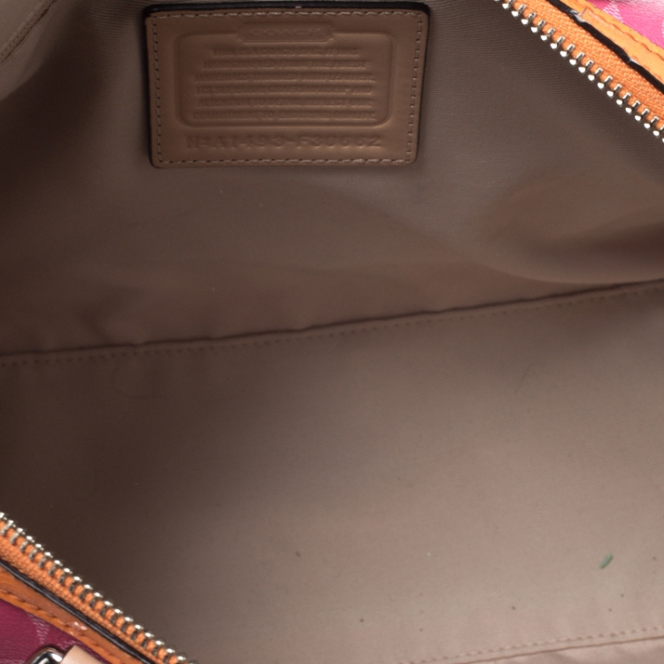 Pre Owned Coach Pink/Orange Signature Coated Canvas and Leather Nancy Stripe Satchel