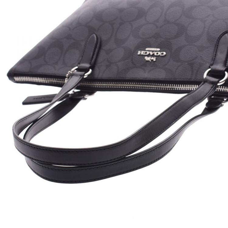 Pre Owned Coach Black/Gray Signature Canvas Tote