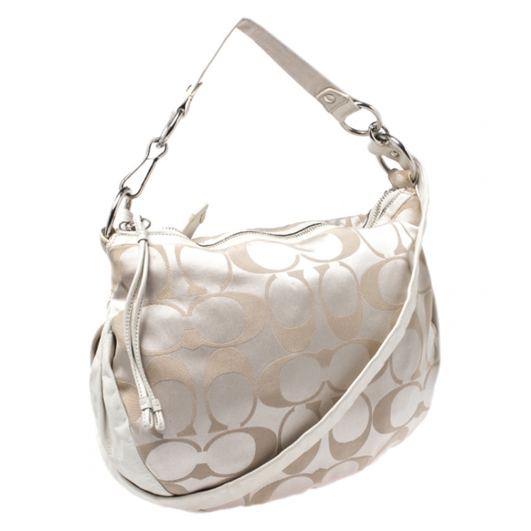 Pre Owned Coach Beige Canvas and Leather Hobo