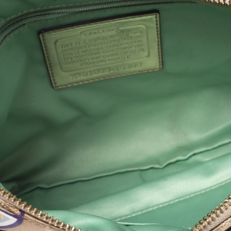 Pre Owned Coach Beige Canvas and Patent Leather Poppy Shoulder Bag